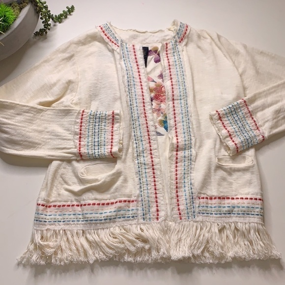 Johnny Was bohemian Embroidered fringe jacket ivory small women’s festival top - Picture 2 of 7